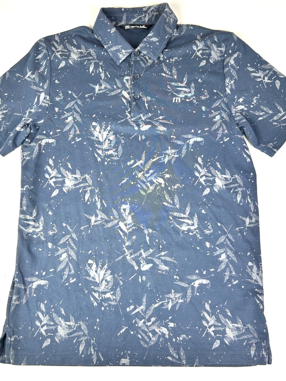 Travis Mathew Mens Golf Polo Shirt Sz Medium Collared Blue Floral Pima Cotton